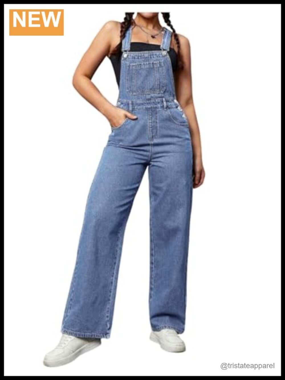 Denim Overalls Adjustable Strap Sleeveless Straight Leg Bib Jean Jumpsuit